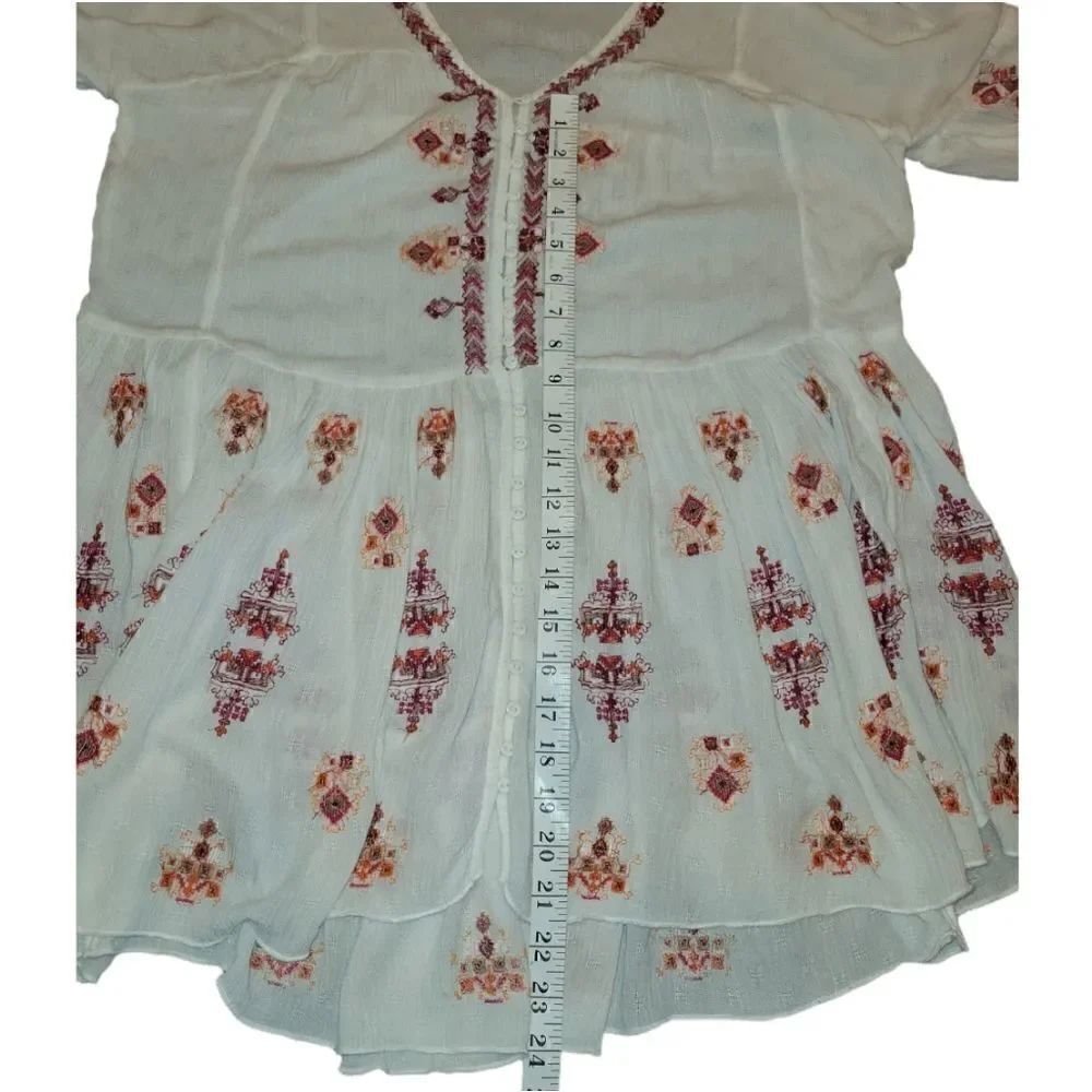 Free People Arianna White Red Embroidered Bohemian Tunic Mini Dress S - Picture 9 of 15